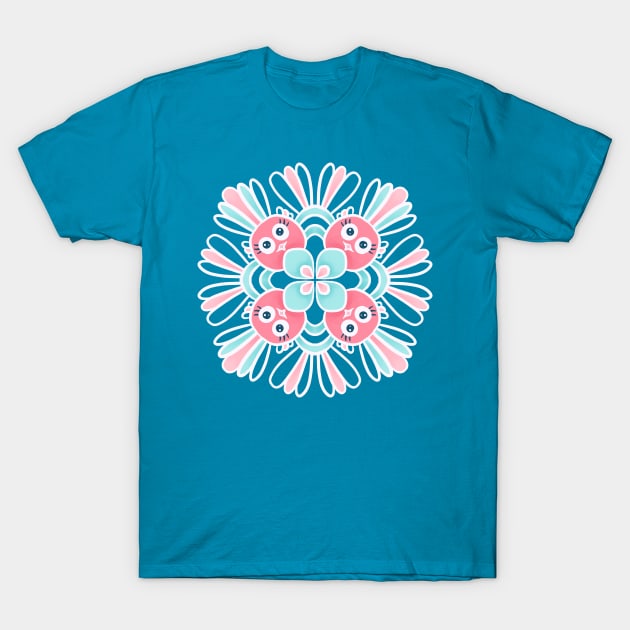 Cute Birds Flower Mandala T-Shirt by Boriana Giormova